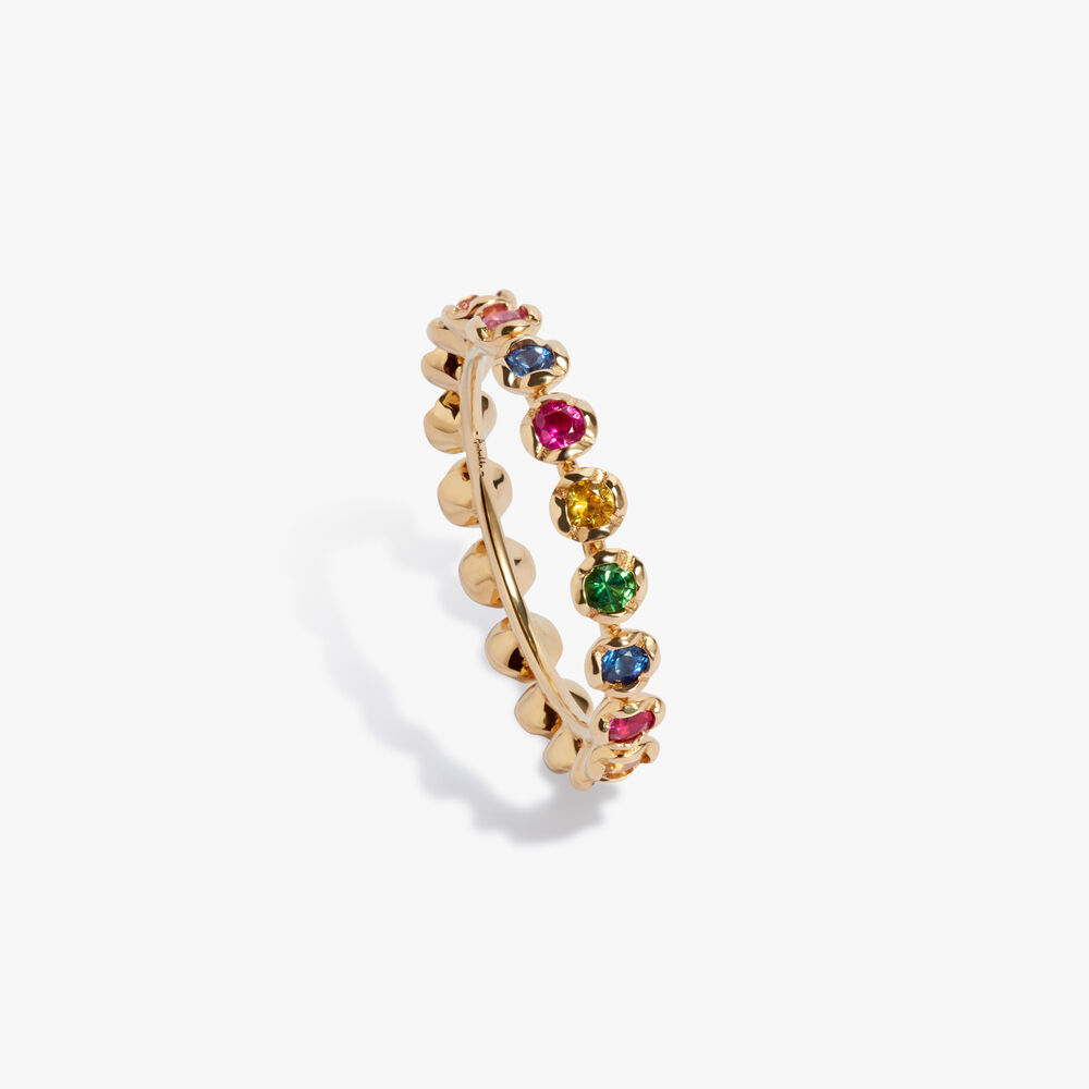 Marguerite & Crown 18ct Yellow Gold Rainbow Sapphire Ring Stack | Annoushka jewelley